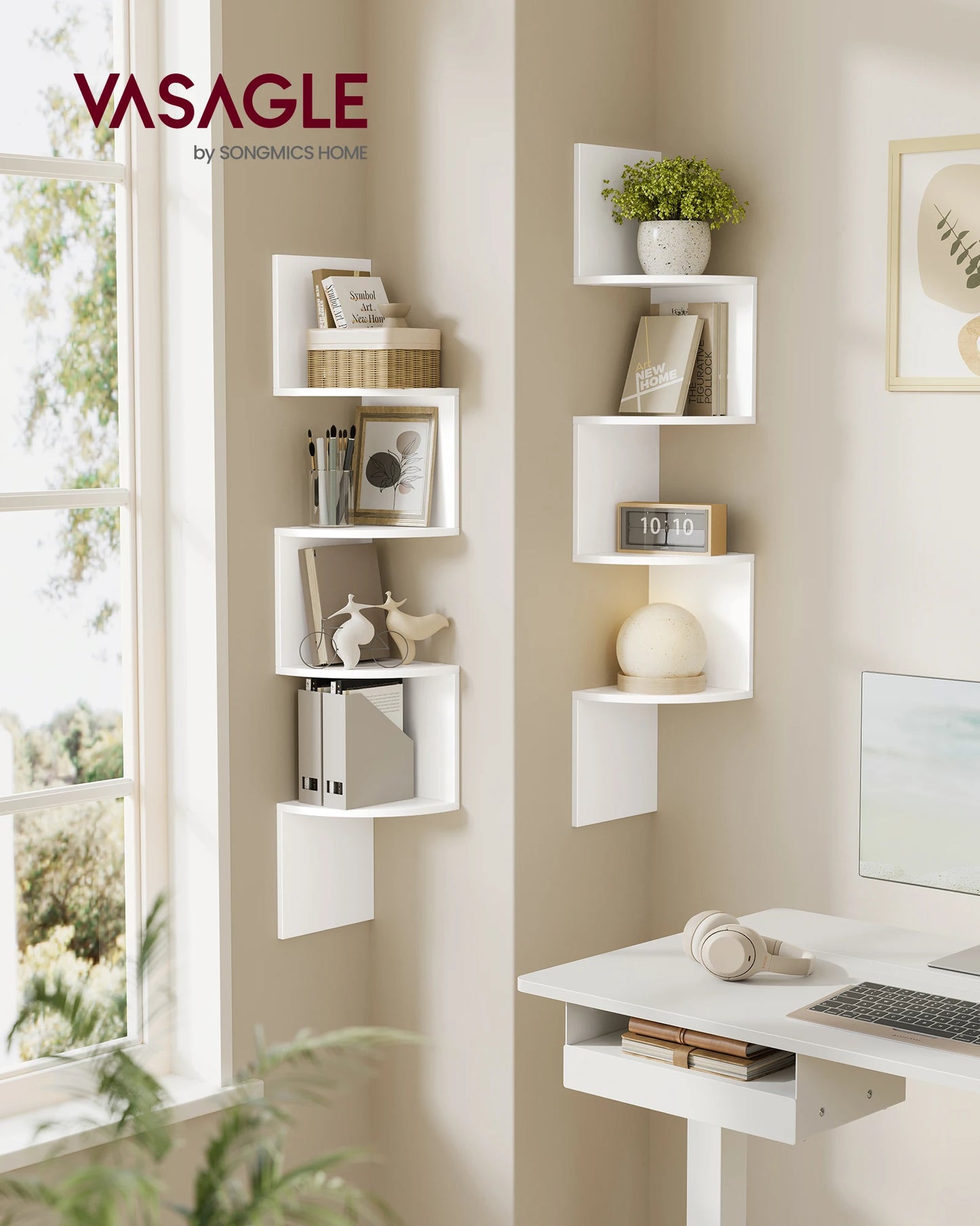 VASAGLE 4-Tier Corner Wall Shelves Set, Floating Bookshelves