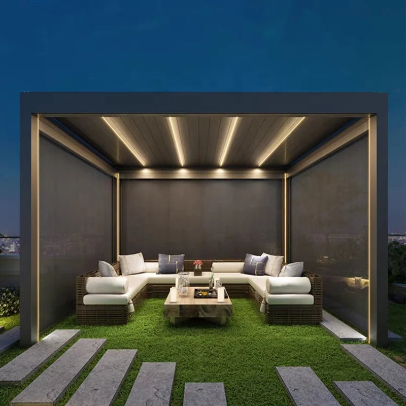 Aluminum Pergola With Electric Louvered Gazebo For Outdoor Sunshade