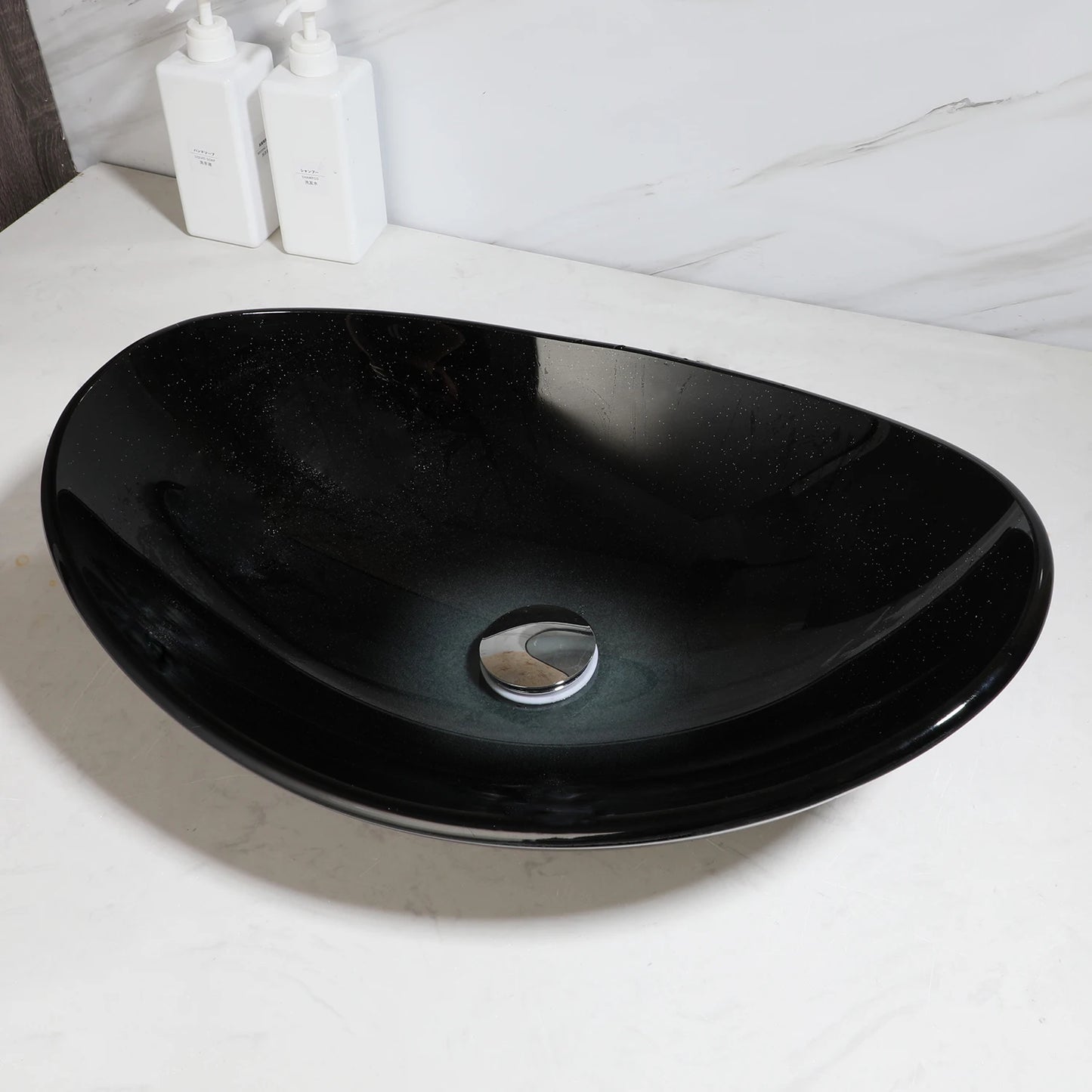 Sinlaku Glass Vessel Sink With Faucet And Drain For Bathroom