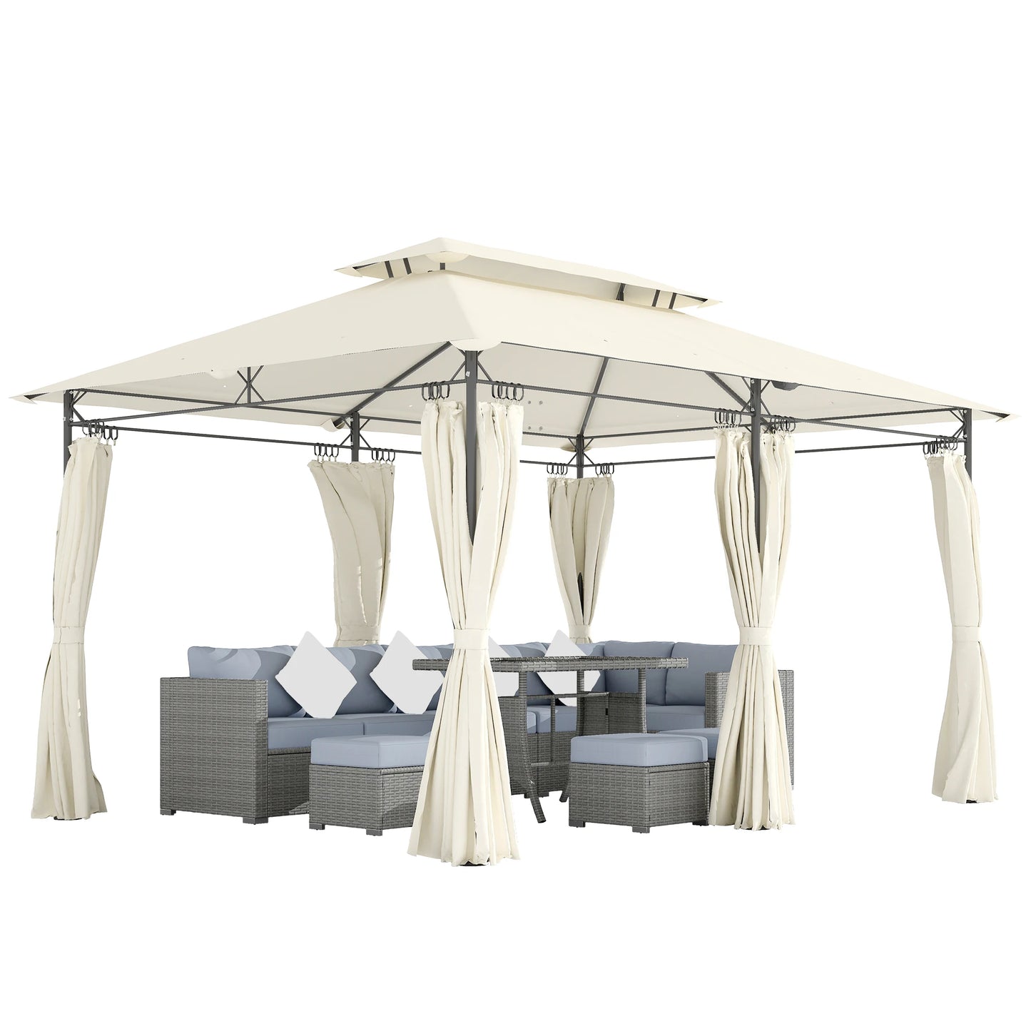 Outsunny Patio Gazebo With Double Roof And Enclosed Sidewalls